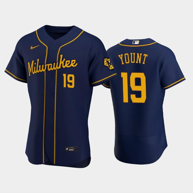 Milwaukee Brewers 19 Robin Yount Alternate Team Navy Jersey