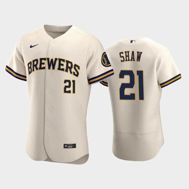 Milwaukee Brewers 21 Travis Shaw Home Team Cream Jersey