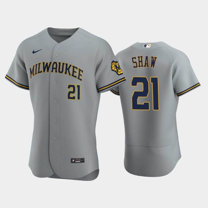 Milwaukee Brewers 21 Travis Shaw Road Team Gray Jersey