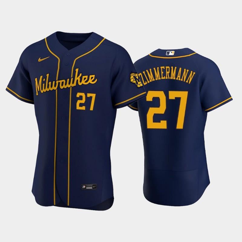 Milwaukee Brewers 27 Jordan Zimmermann Alternate Team Navy Jersey