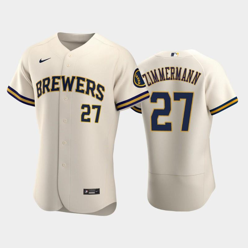 Milwaukee Brewers 27 Jordan Zimmermann Home Team Cream Jersey