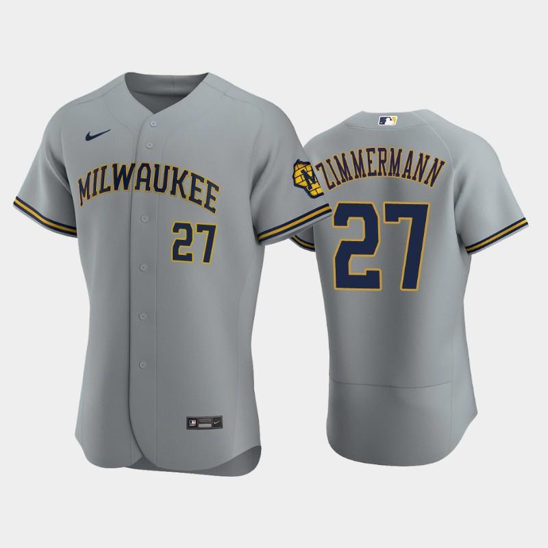 Milwaukee Brewers 27 Jordan Zimmermann Road Team Gray Jersey