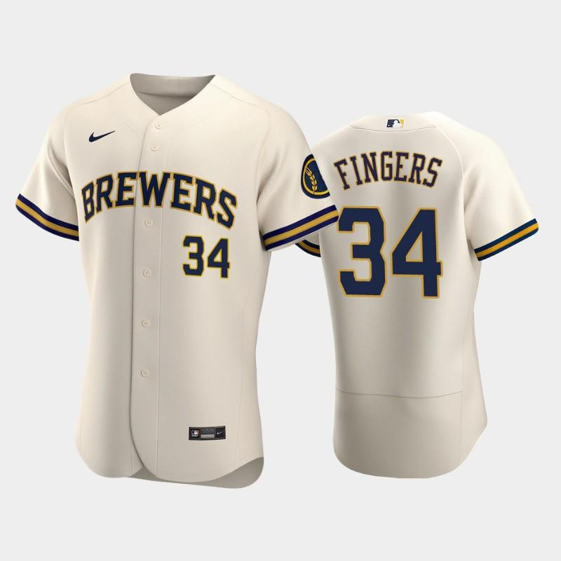 Milwaukee Brewers 34 Rollie Fingers Home Team Cream Jersey