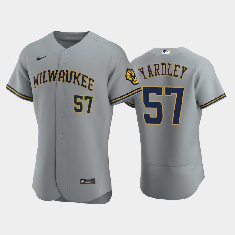 Milwaukee Brewers 57 Eric Yardley Road Team Gray Jersey