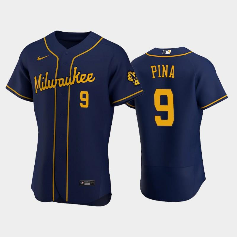 Milwaukee Brewers 9 Manny Pina Alternate Team Navy Jersey