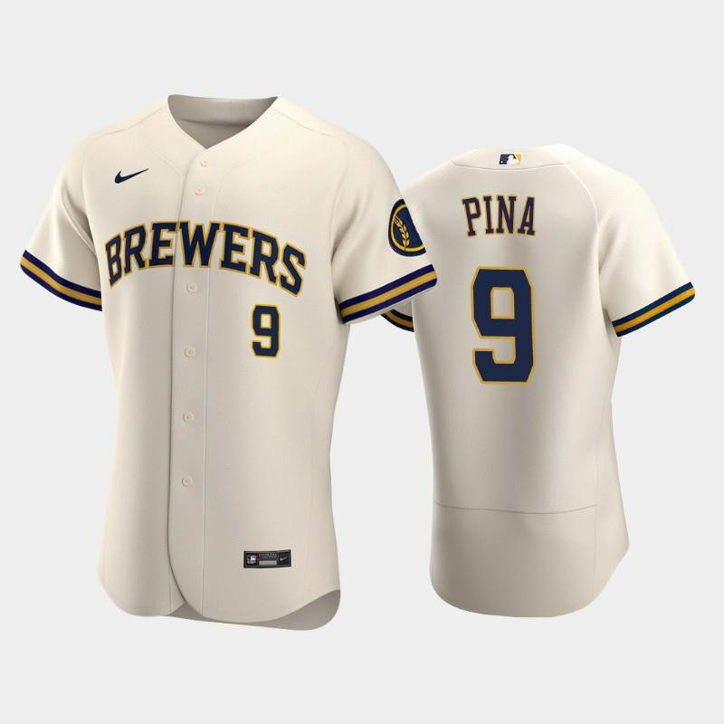 Milwaukee Brewers 9 Manny Pina Home Team Cream Jersey