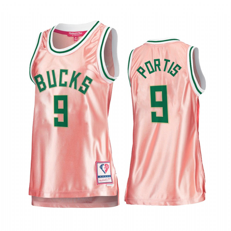 Milwaukee Bucks Bobby Portis 9 Rose Gold Pink 75th Anniversary Women's Jersey