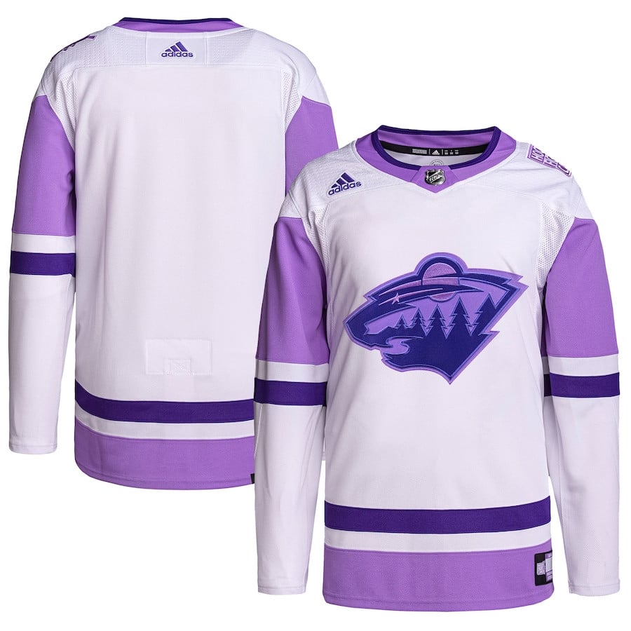 Minnesota Wild Hockey Fights Cancer Primegreen Men Jersey - White/purple