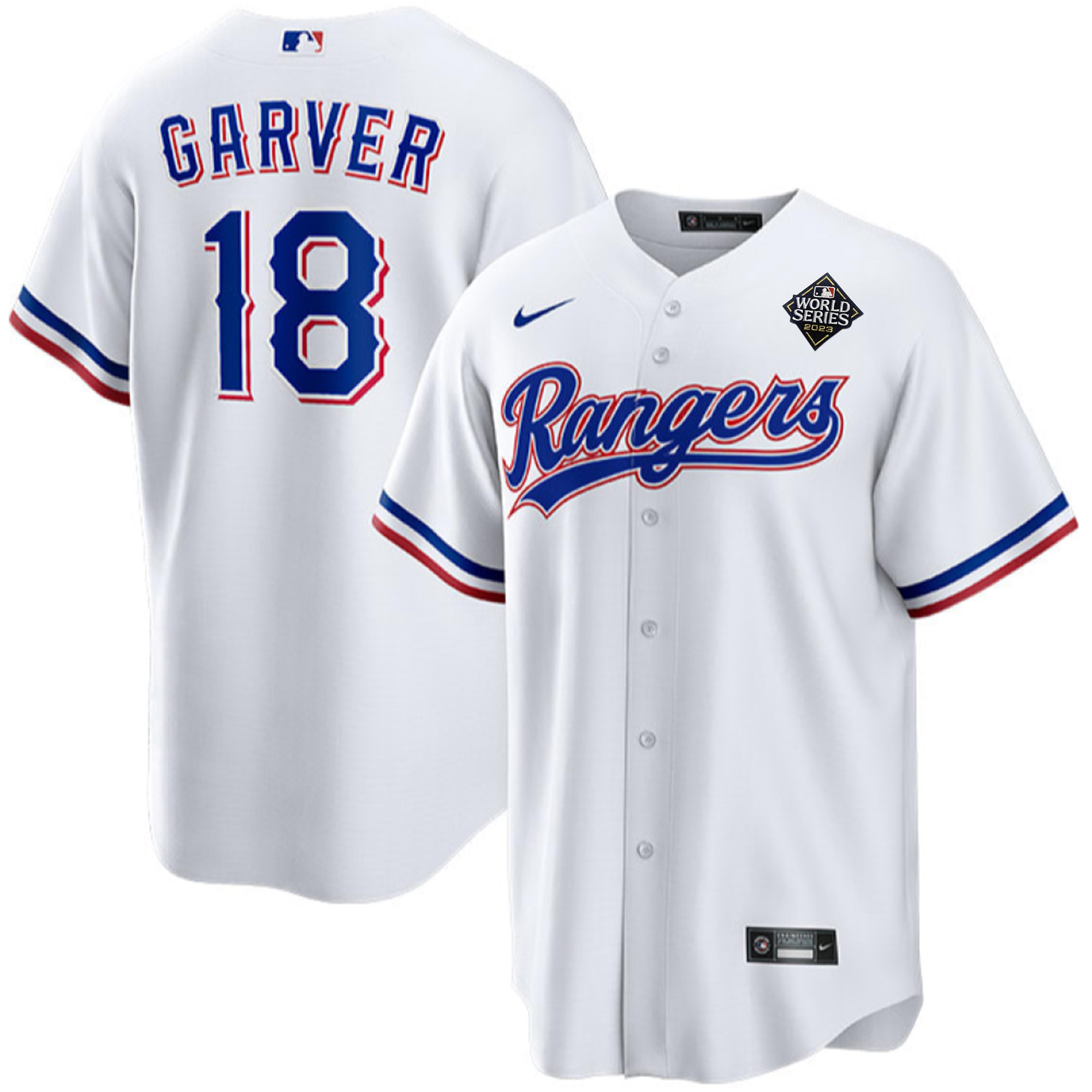 Mitch Garver 18 Texas Rangers 2023 World Series Stitched Baseball Jersey - White