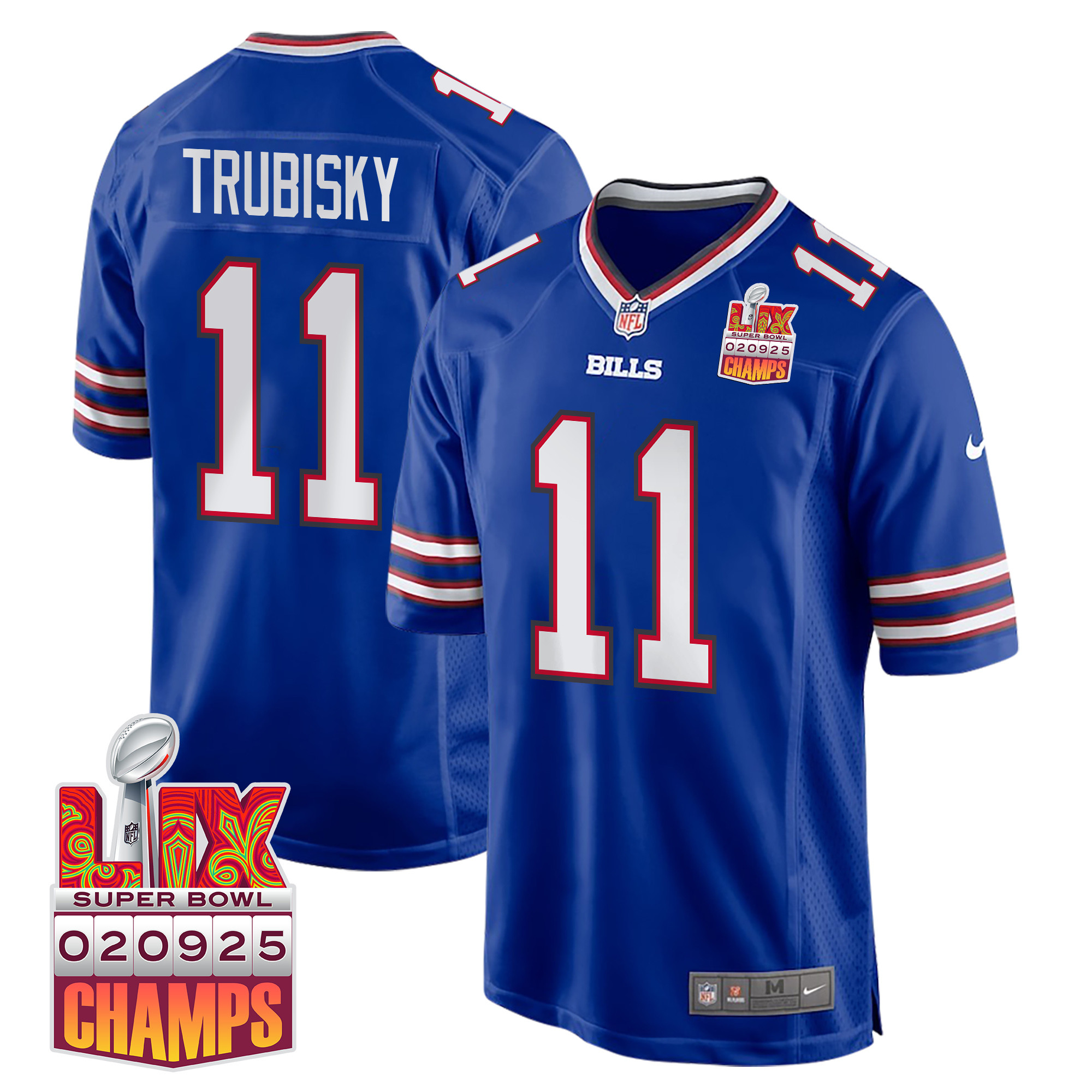 Mitchell Trubisky 11 Buffalo Bills Super Bowl Lix Champions Patch Game Men Jersey - Royal Js8998