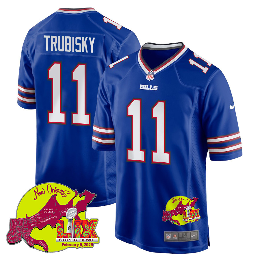 Mitchell Trubisky 11 Buffalo Bills Super Bowl Lix New Orleans Patch Game Men Jersey - Royal Js7283