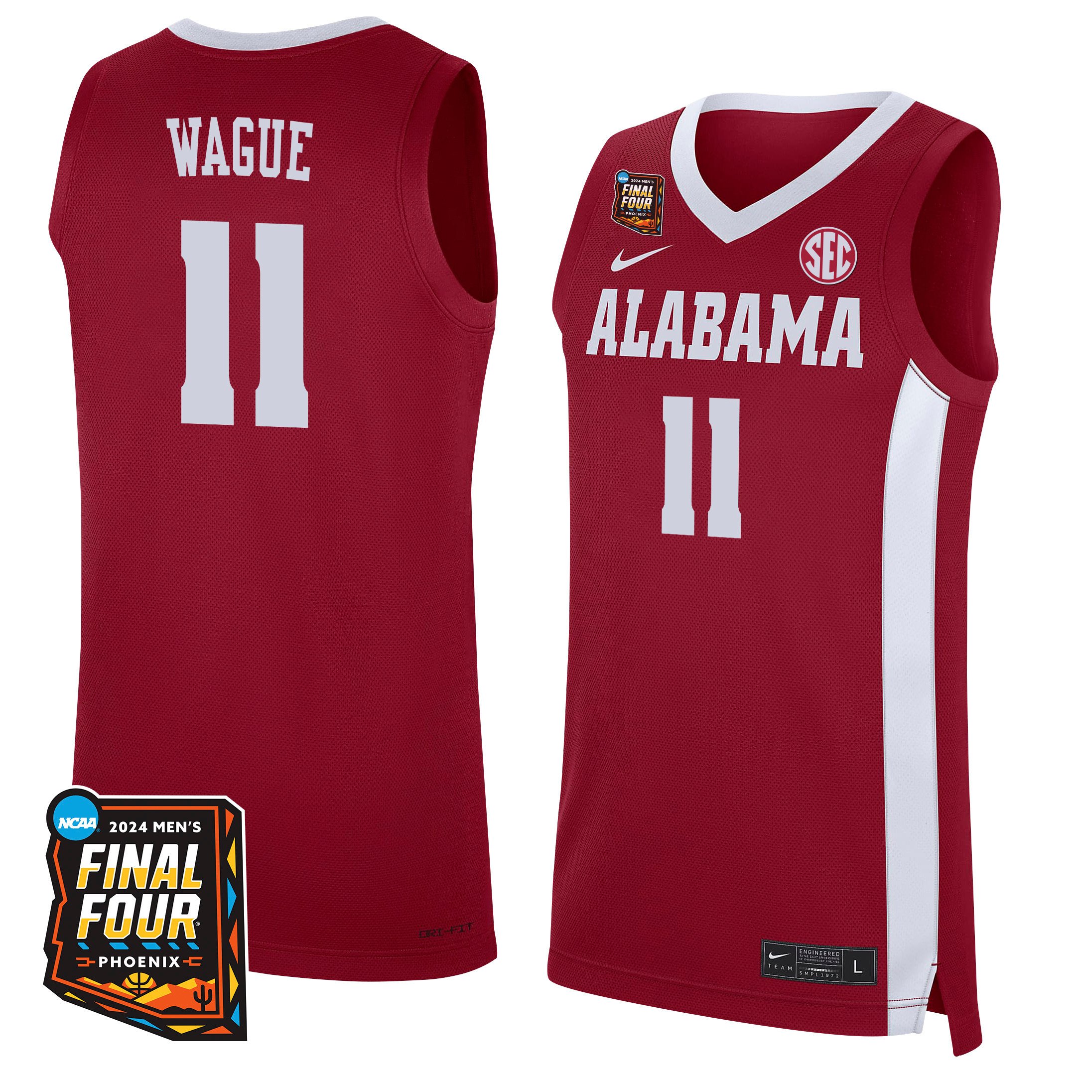 Mohamed Wague Alabama Crimson Tide 2024 Men's Final Four Patch Basketball Jersey - Red/white
