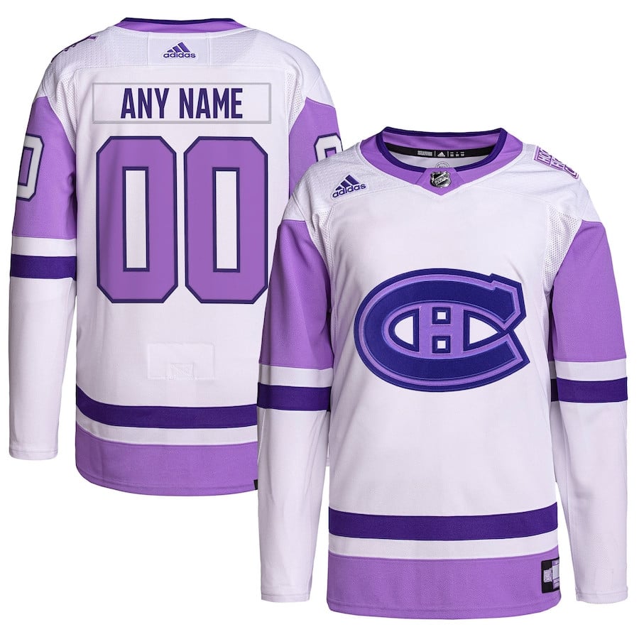 Montreal Canadiens Hockey Fights Cancer Primegreen Custom Men Jersey - White/purple