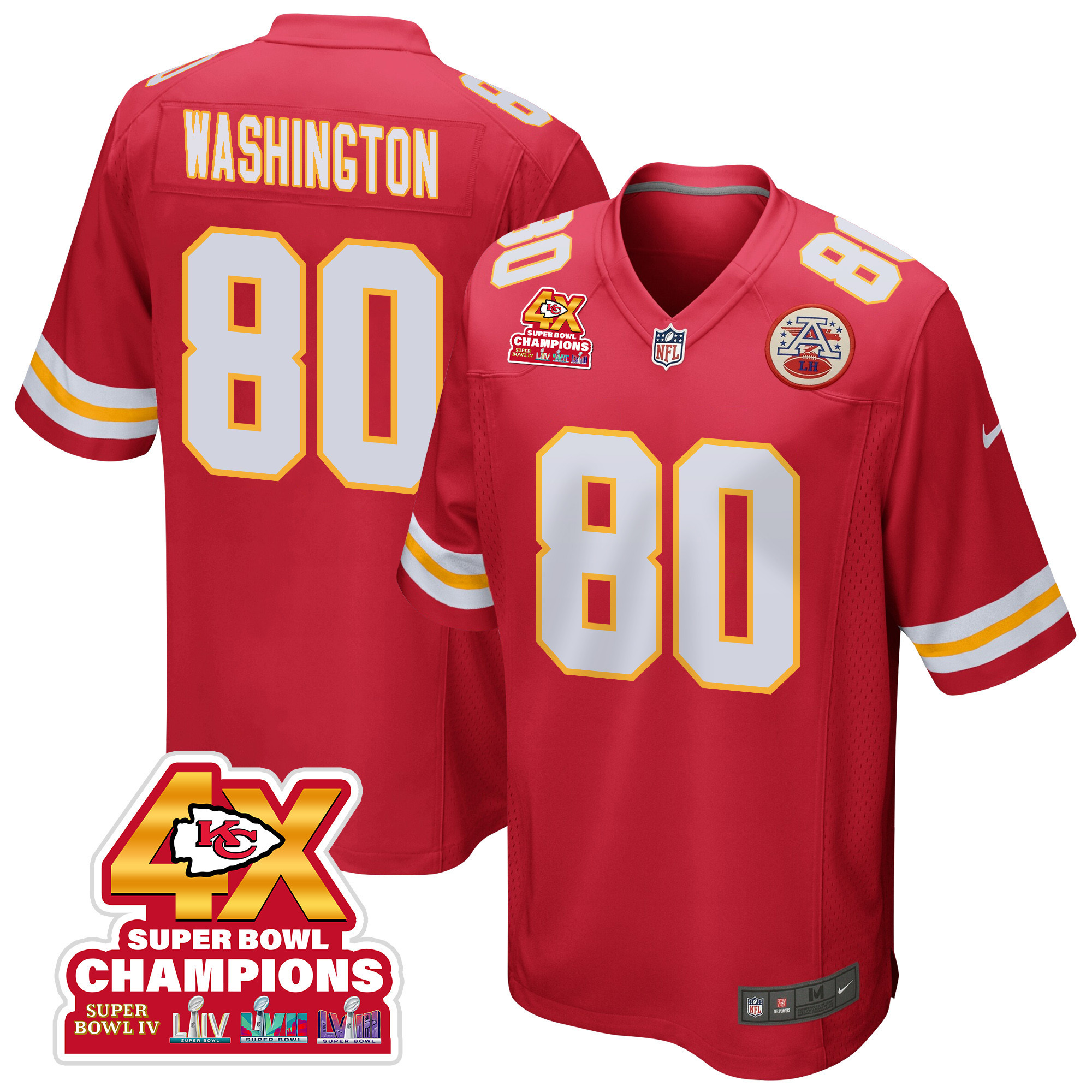 Montrell Washington 80 Kansas City Chiefs Super Bowl Lviii Champions 4x Game Men Jersey - Red Js8123