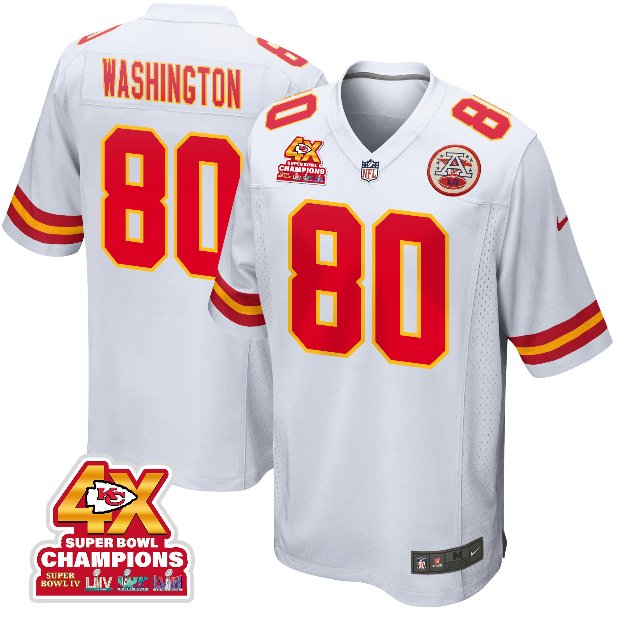 Montrell Washington 80 Kansas City Chiefs Super Bowl Lviii Champions 4x Game Men Jersey - White Js1413