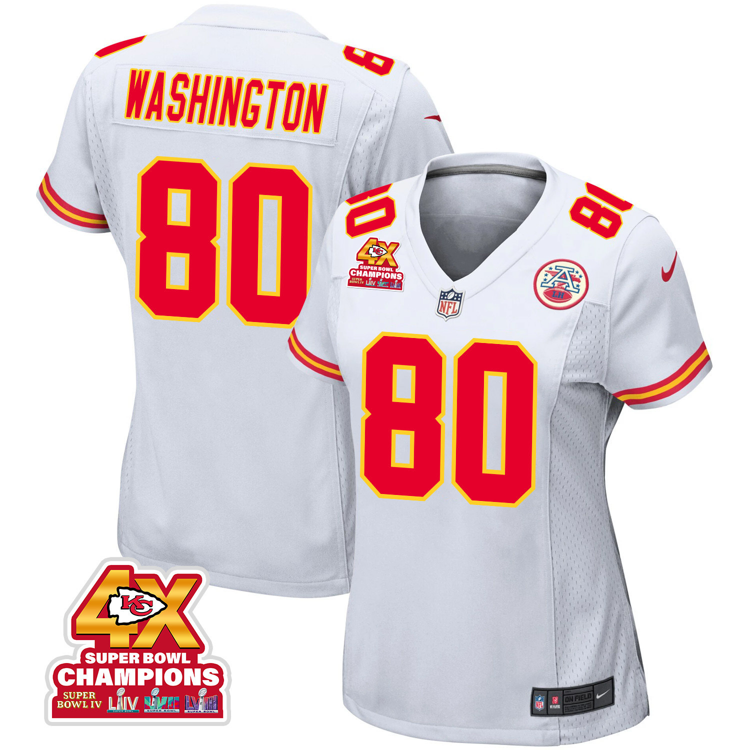 Montrell Washington 80 Kansas City Chiefs Super Bowl Lviii Champions 4x Game Women Jersey - White Js5054