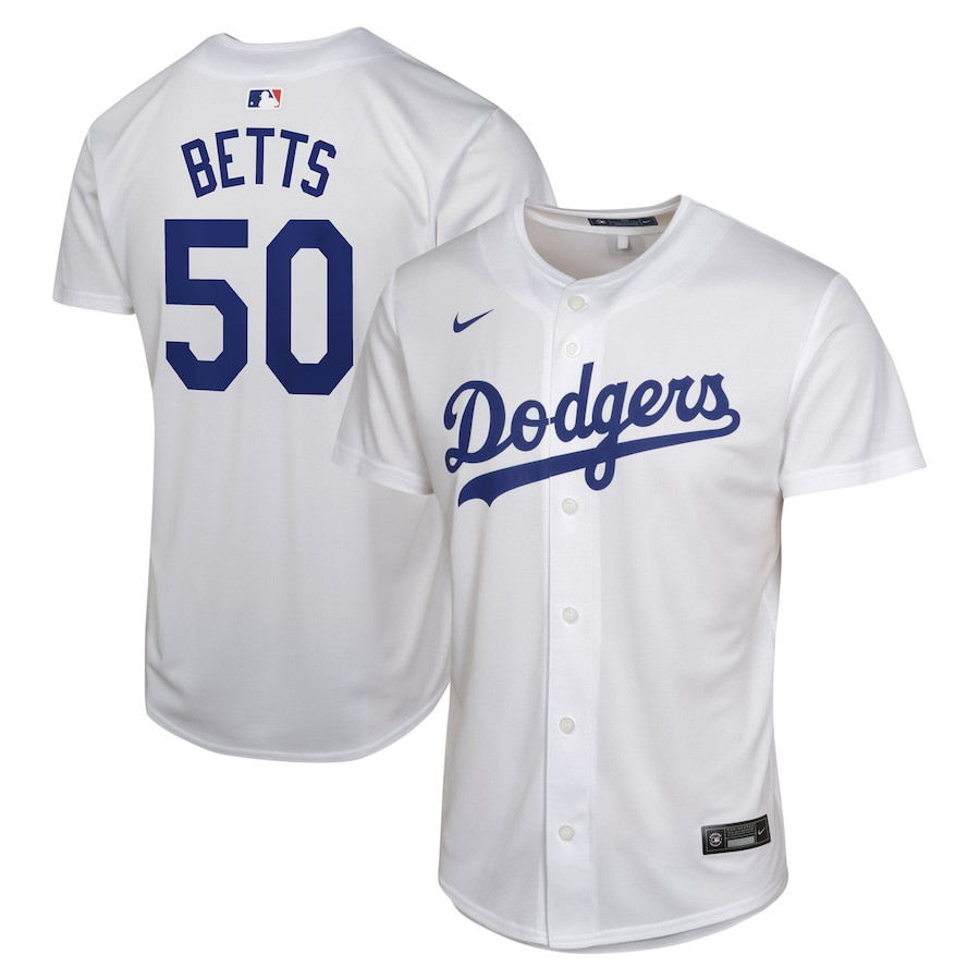 Mookie Betts 50 Los Angeles Dodgers Home Game Player Youth Jersey - White