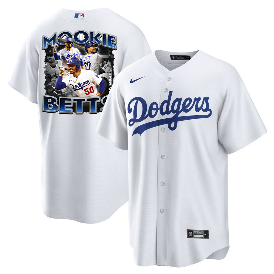 Mookie Betts 50 Los Angeles Dodgers Posture 2023 Home Player Men Jersey - White
