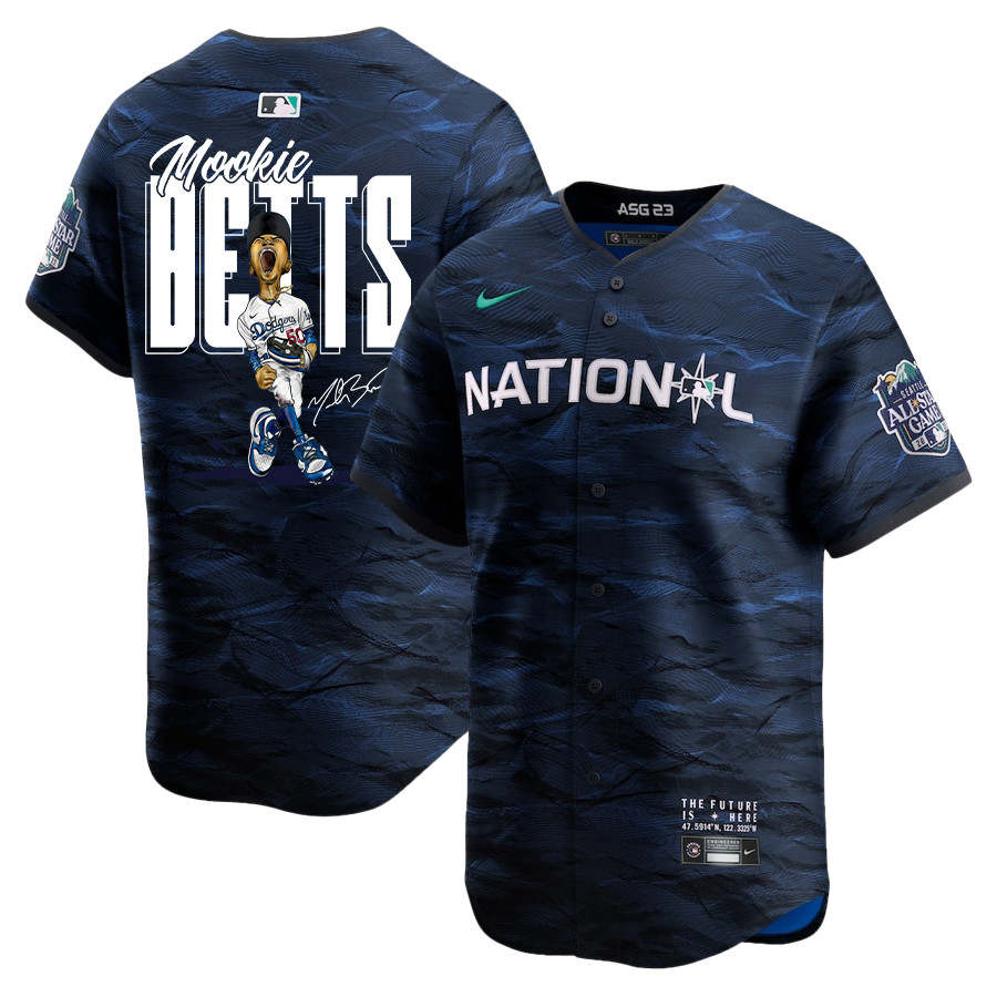 Mookie Betts 50 Los Angeles Dodgers Signed Cartoon 2023 All-star Game Limited Player Men Jersey - Royal