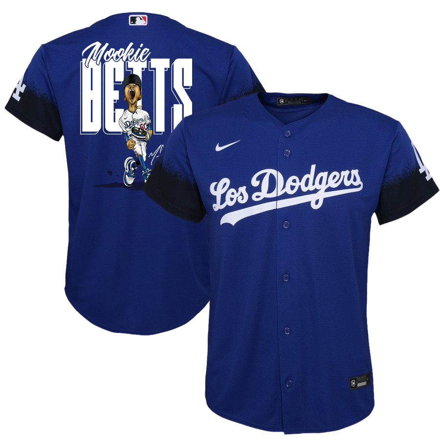 Mookie Betts 50 Los Angeles Dodgers Signed Cartoon 2023 City Connect Player Youth Jersey - Royal