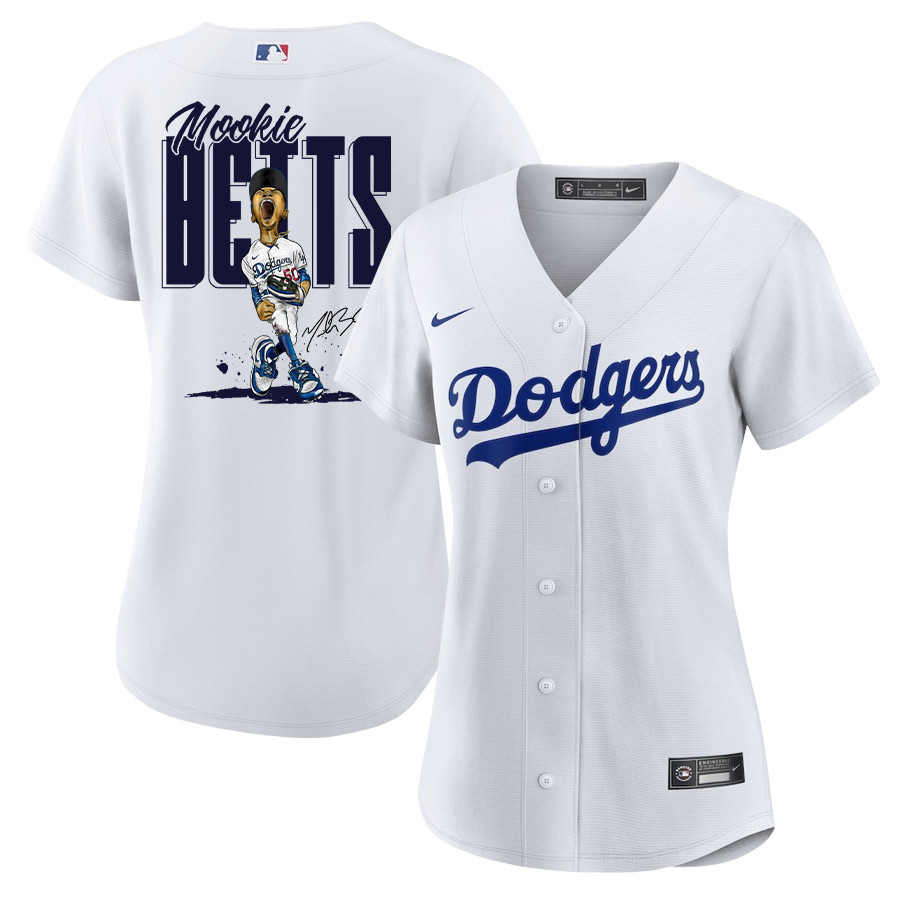 Mookie Betts 50 Los Angeles Dodgers Signed Cartoon 2023 Home Player Women Jersey - White