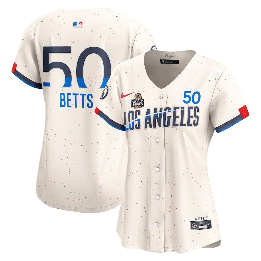 Mookie Betts 50 Los Angeles Dodgers Women's 2024 World Series Champions City Connect Limited Player Jersey - Cream
