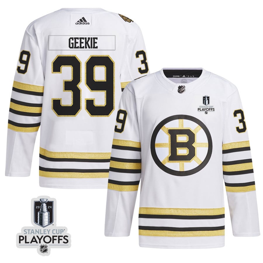 Morgan Geekie 39 Boston Bruins 2024 Nhl Playoffs Patch Away Jersey - Men, White