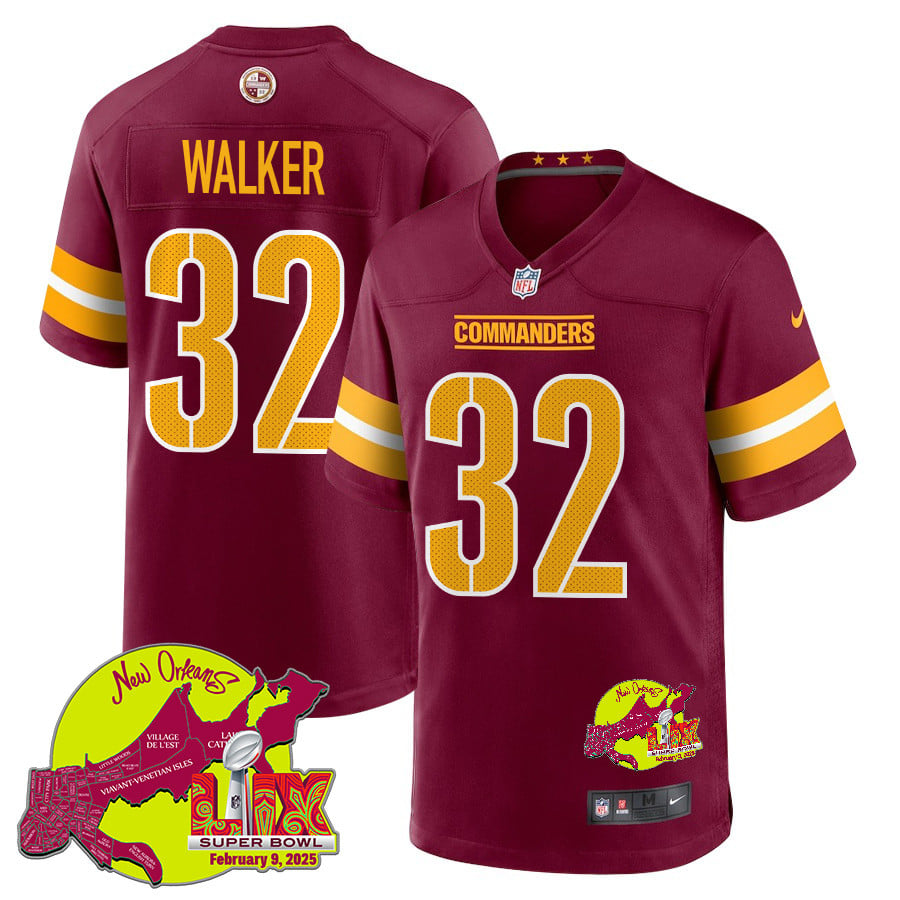 Mykal Walker 32 Washington Commanders Super Bowl Lix New Orleans Patch Game Men Jersey - Burgundy Js5532