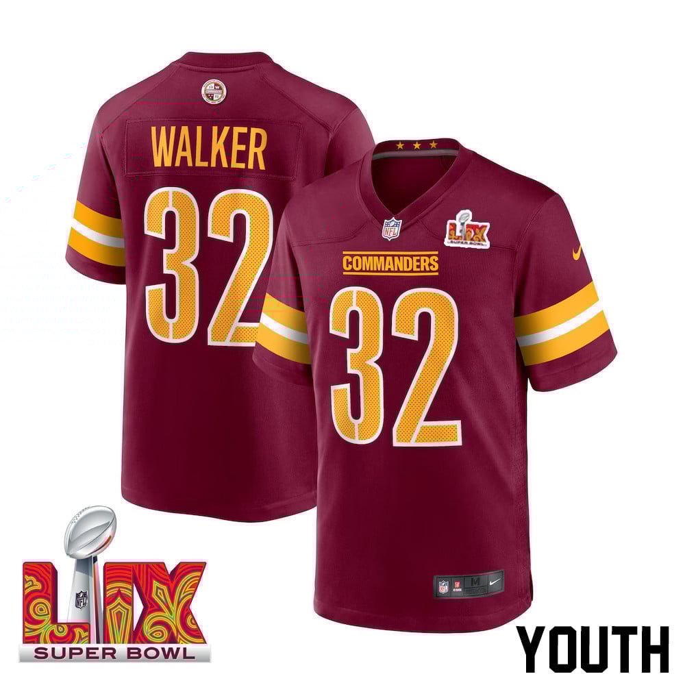 Mykal Walker #32 Washington Commanders Super Bowl Lix Youth Jersey - Burgundy Js5544