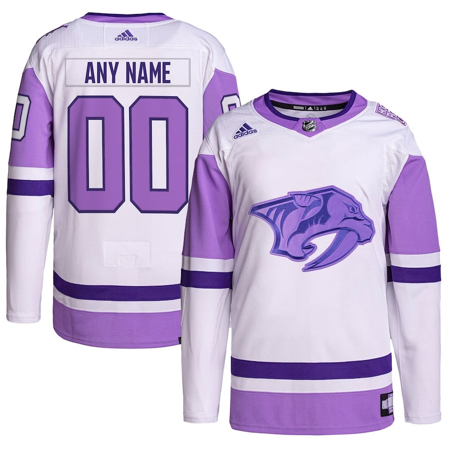 Nashville Predators Hockey Fights Cancer Primegreen Custom Men Jersey - White/purple