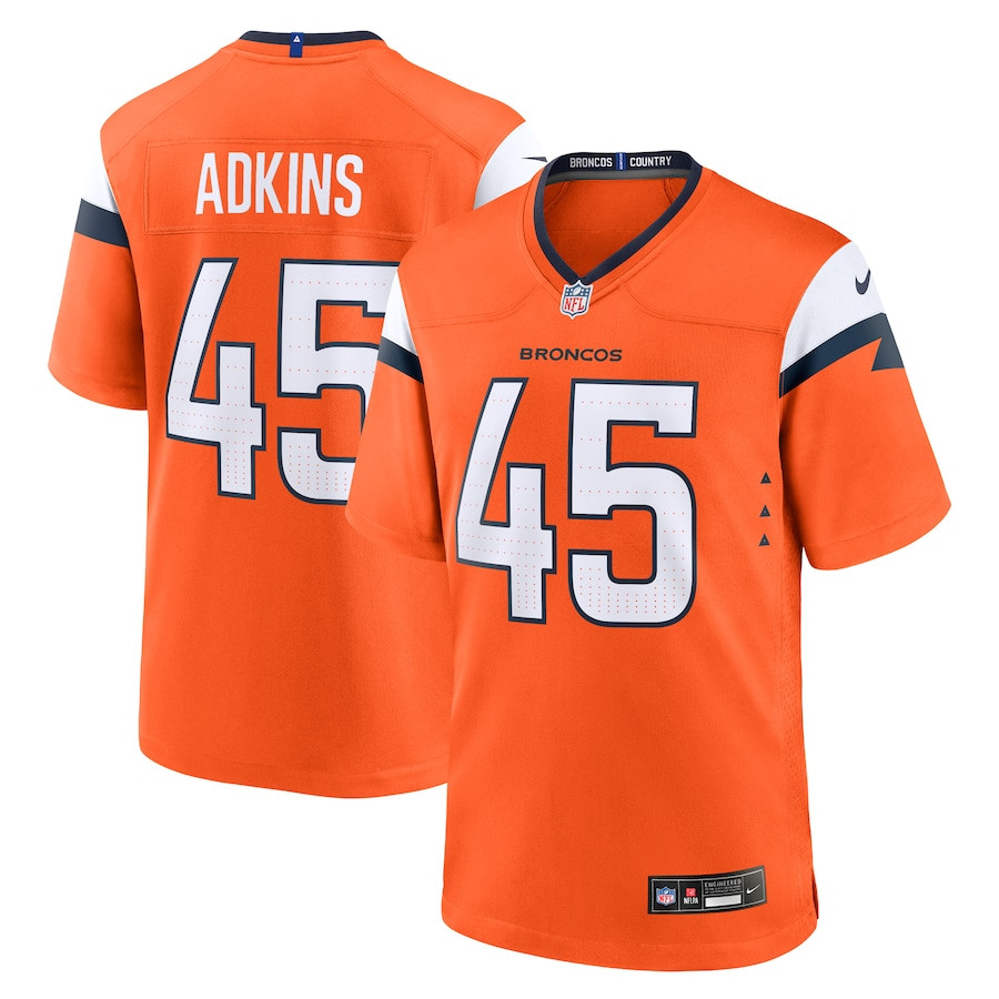 Nate Adkins 45 Denver Broncos Team Game Men Jersey - Orange Js1814
