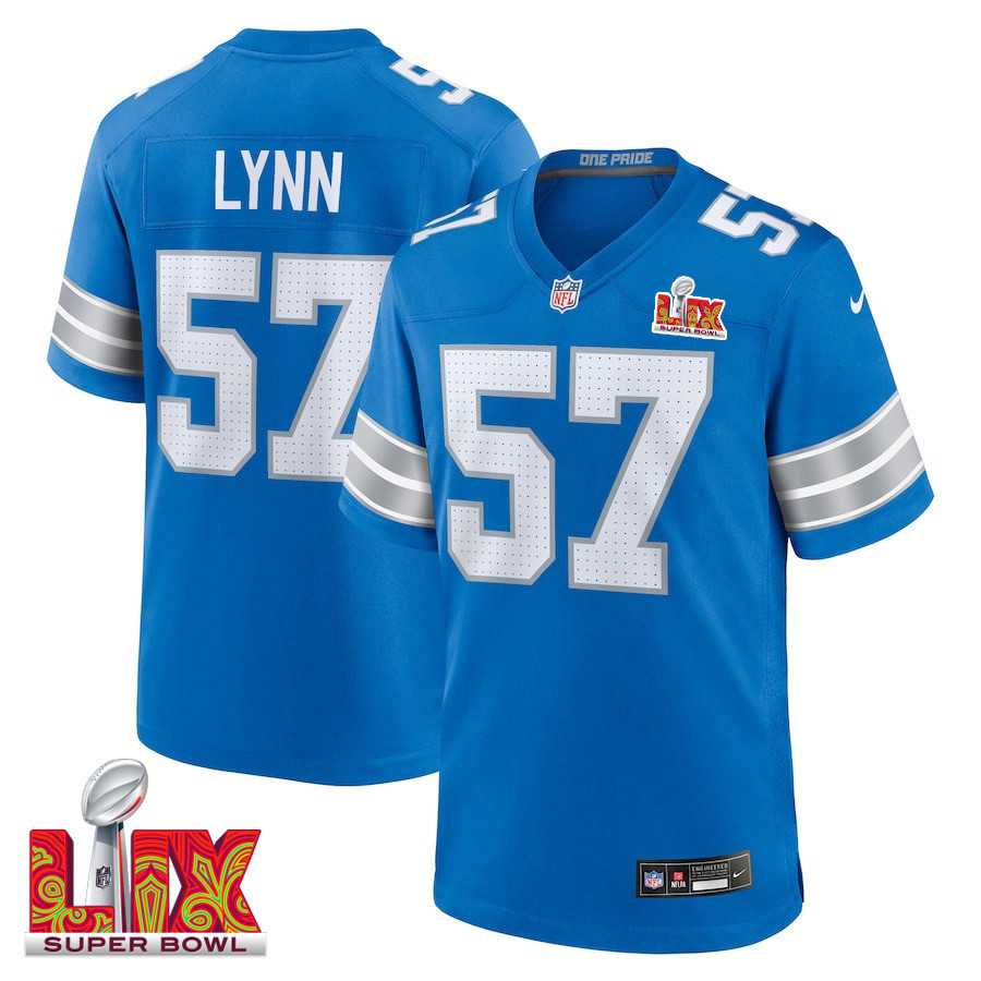 Nate Lynn #57 Detroit Lions Super Bowl Lix Jersey - Men's - Blue Js1123