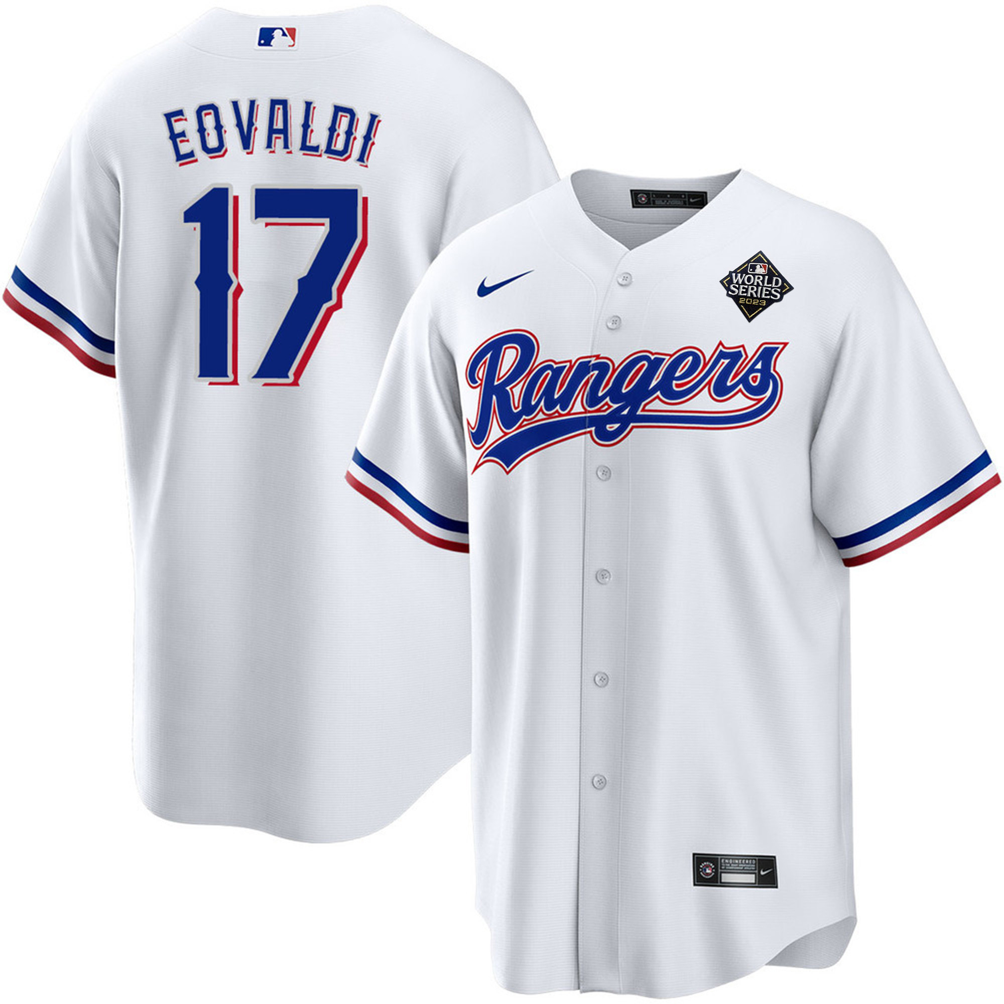 Nathan Eovaldi 17 Texas Rangers 2023 World Series Stitched Baseball Jersey - White