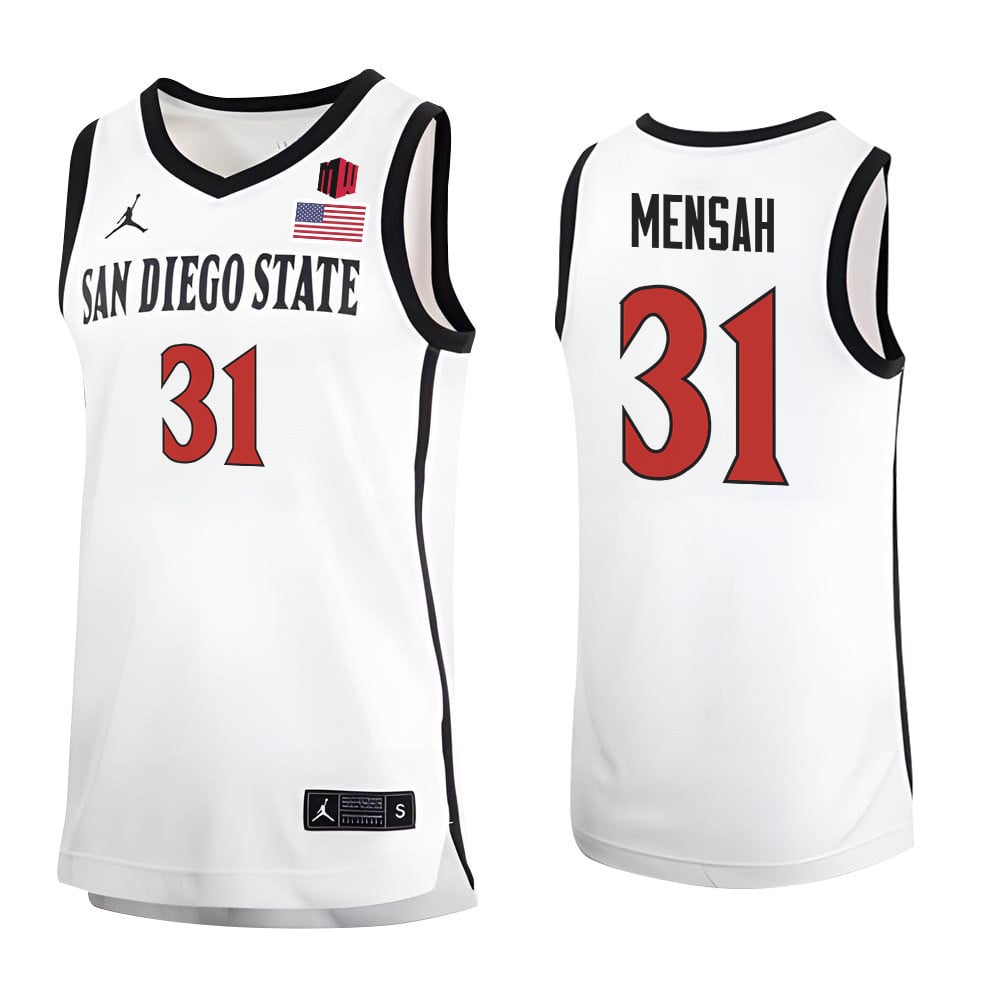 Nathan Mensah 31 San Diego State Aztecs 2023 Basketball Jersey Mw Logo- Men White