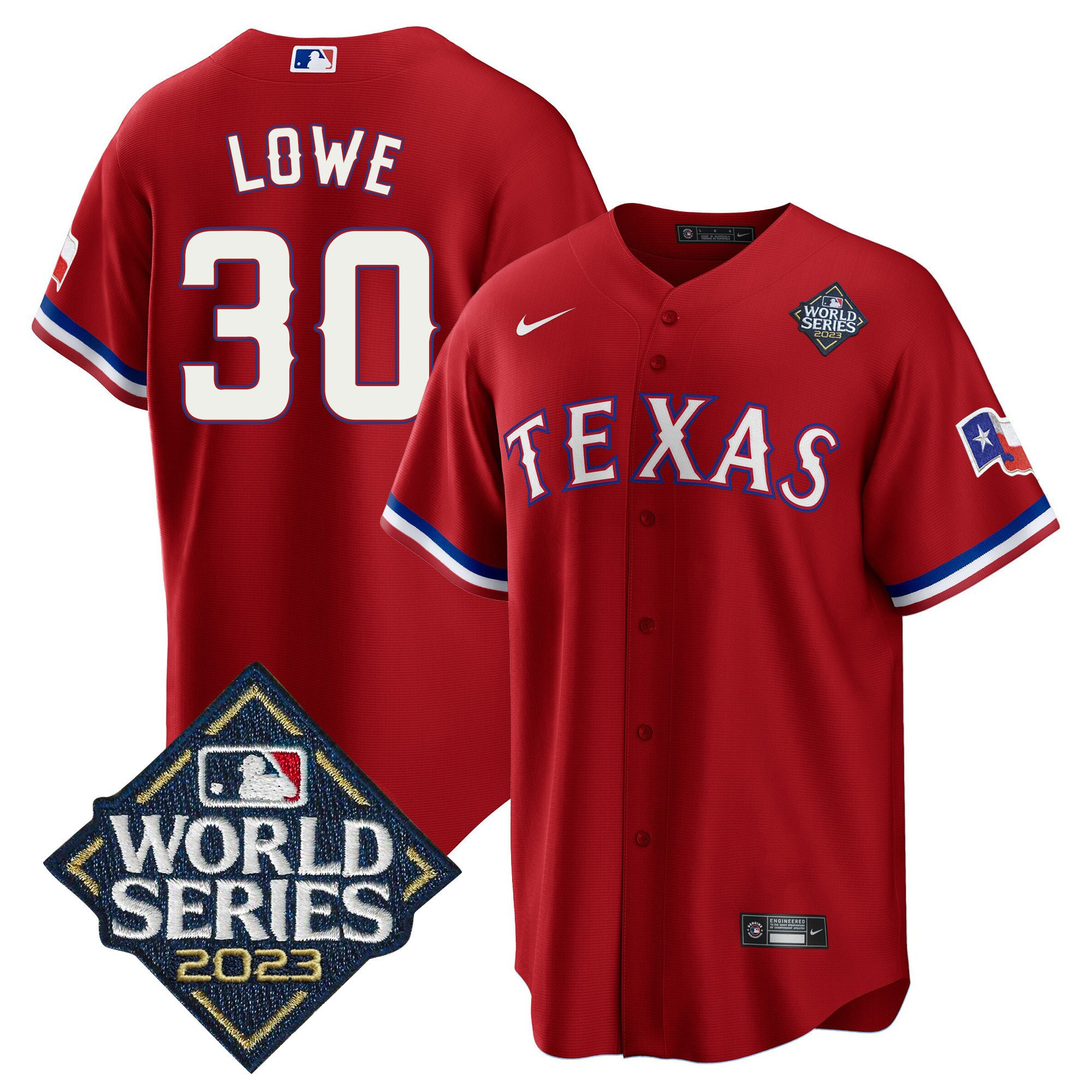 Nathaniel Lowe 30 Texas Rangers 2023 World Series Stitched Baseball Jersey - Red
