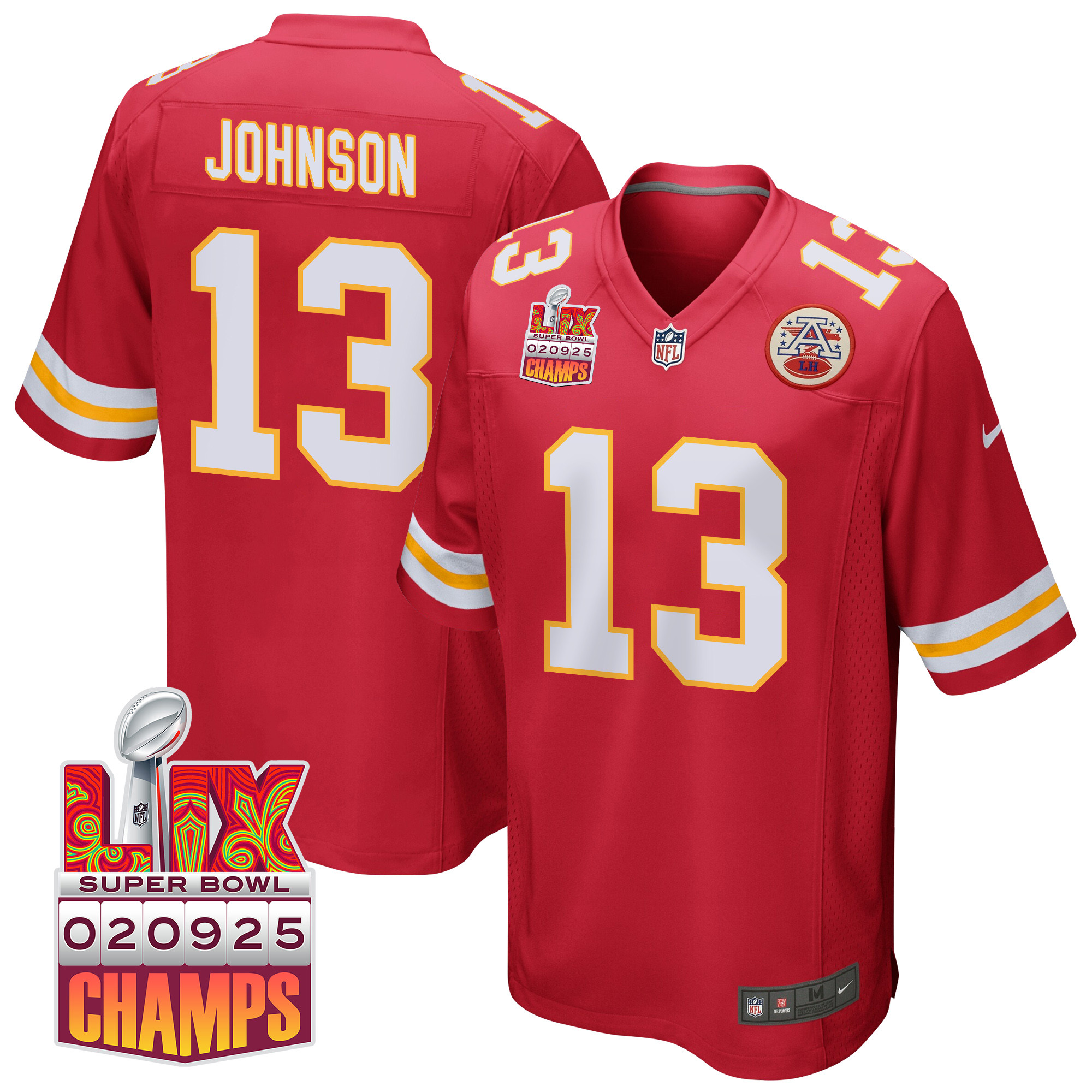Nazeeh Johnson 13 Kansas City Chiefs Super Bowl Lix Champions Patch Game Men Jersey - Red Js5698