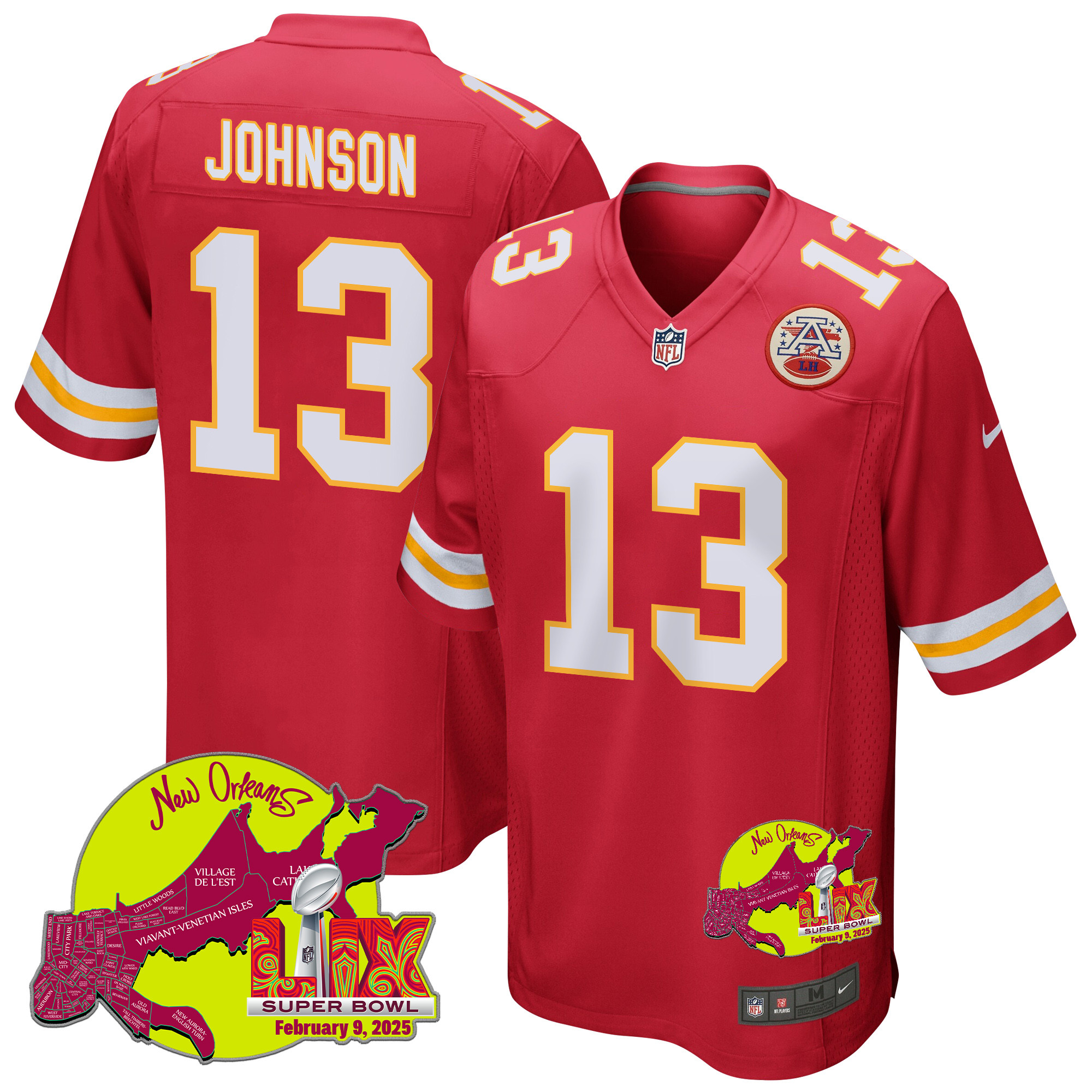 Nazeeh Johnson 13 Kansas City Chiefs Super Bowl Lix New Orleans Patch Game Men Jersey - Red Js9889