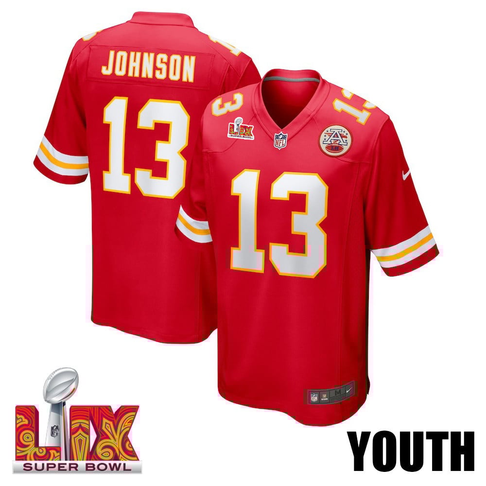 Nazeeh Johnson #13 Kansas City Chiefs Super Bowl Lix Youth Jersey - Red Js8260