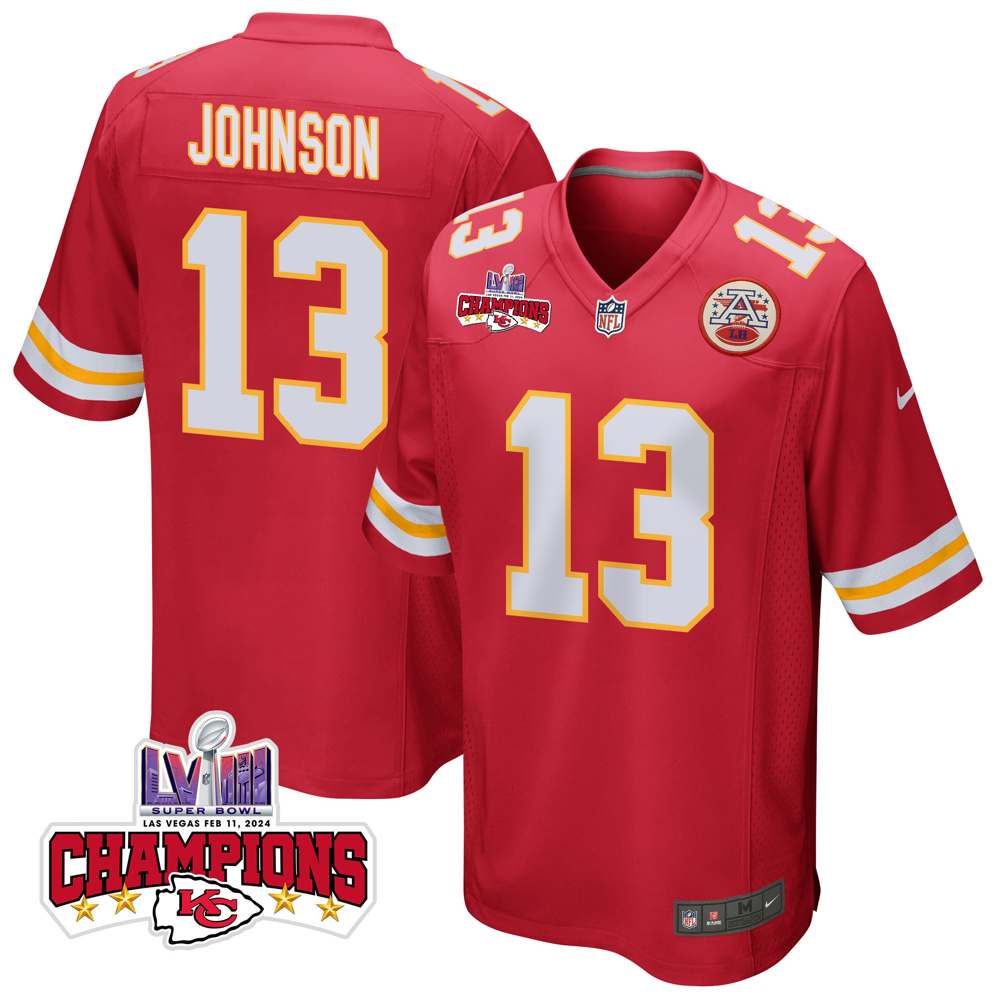 Nazeeh Johnson 13 Kansas City Chiefs Super Bowl Lviii Champions 4 Stars Patch Game Men Jersey - Red Js1377