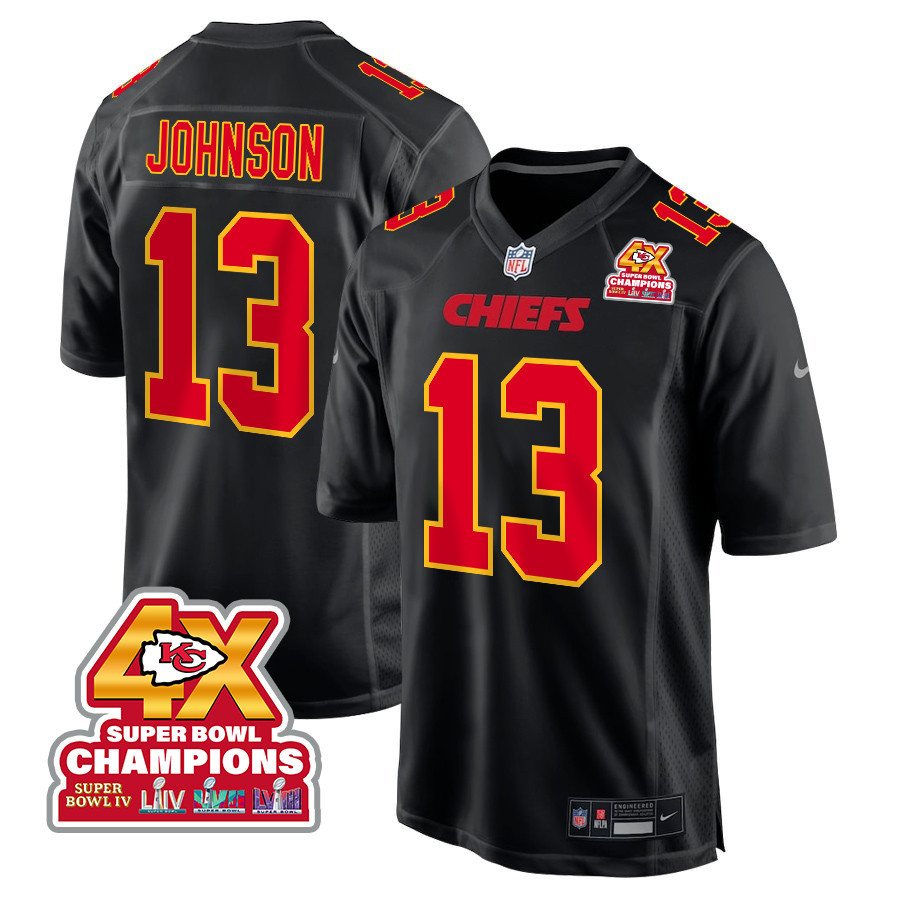 Nazeeh Johnson 13 Kansas City Chiefs Super Bowl Lviii Champions 4x Fashion Game Men Jersey - Carbon Black Js5539