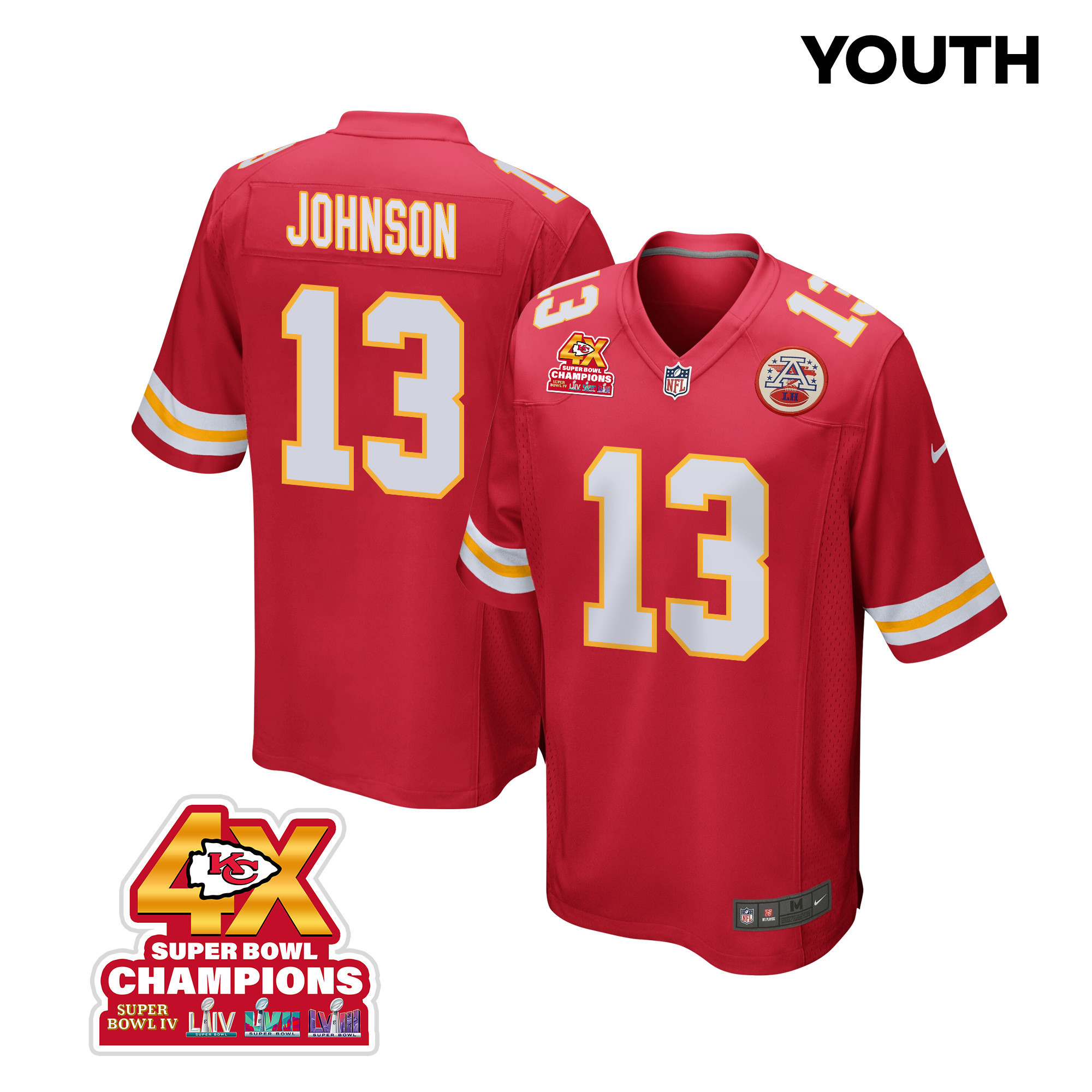 Nazeeh Johnson 13 Kansas City Chiefs Super Bowl Lviii Champions 4x Game Youth Jersey - Red Js3123