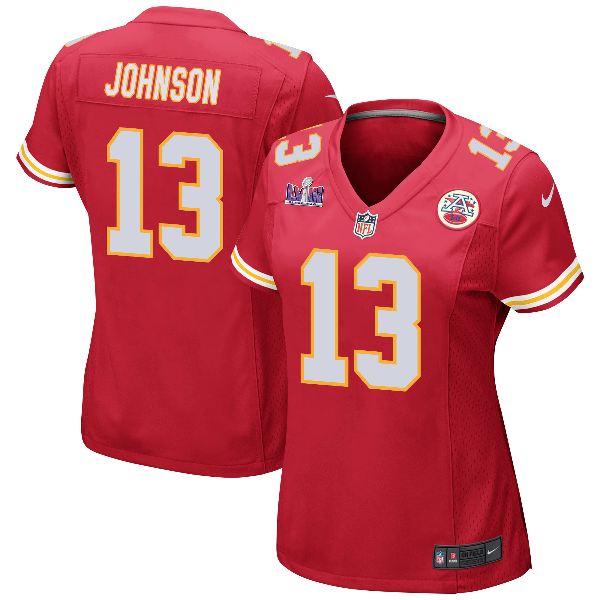 Nazeeh Johnson 13 Kansas City Chiefs Super Bowl Lviii Patch Game Women Jersey - Red Js7649
