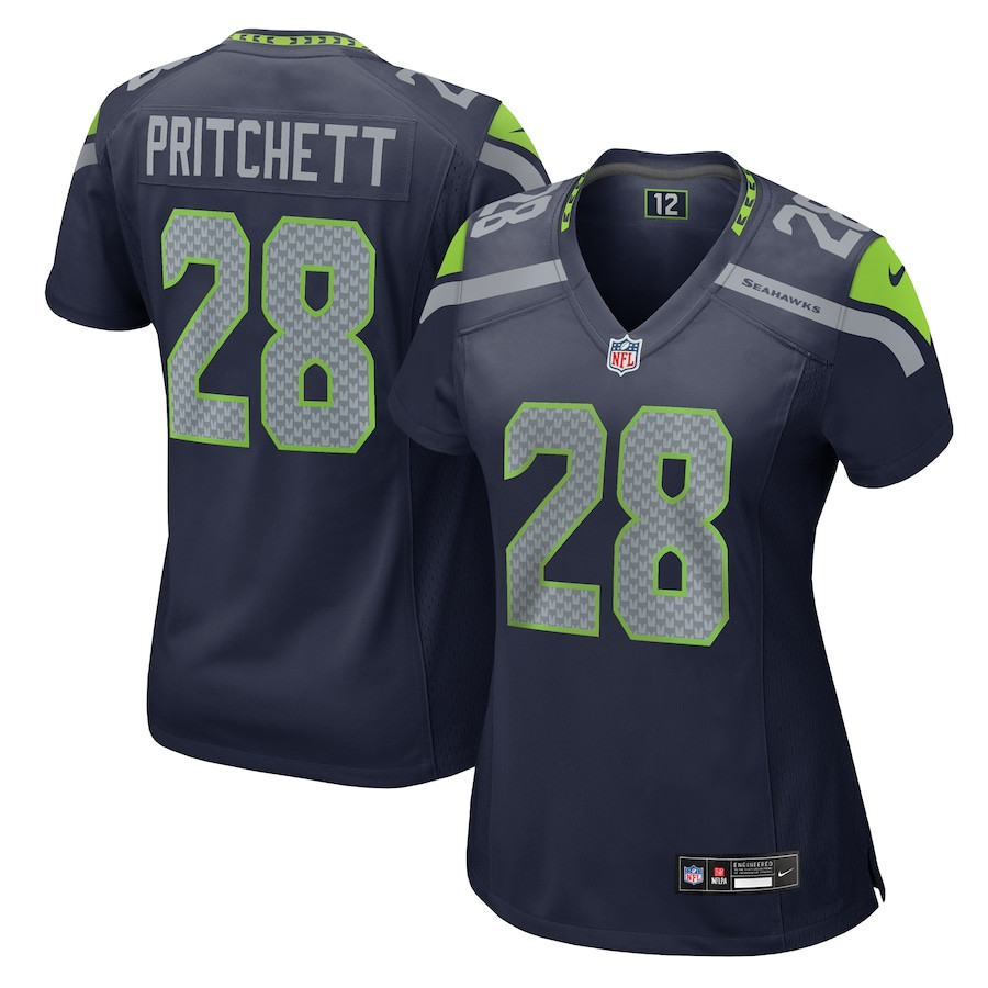 Nehemiah Pritchett 28 Seattle Seahawks Women's Game Jersey - College Navy Js3741