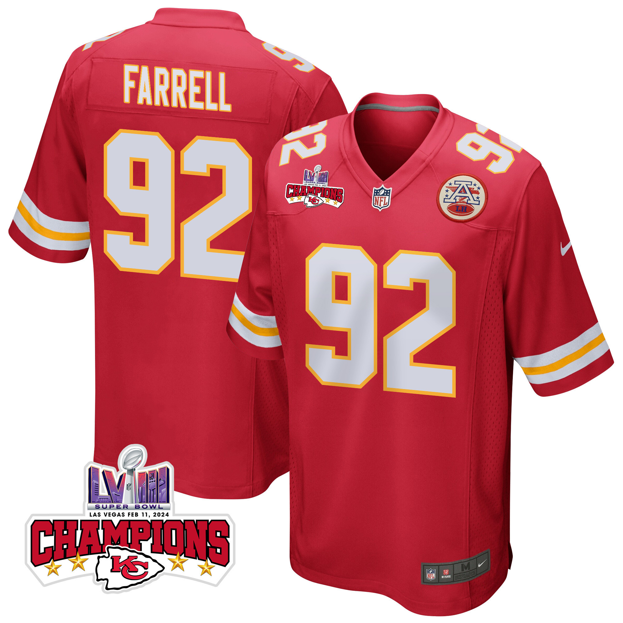 Neil Farrell 92 Kansas City Chiefs Super Bowl Lviii Champions 4 Stars Patch Game Men Jersey - Red Js2906