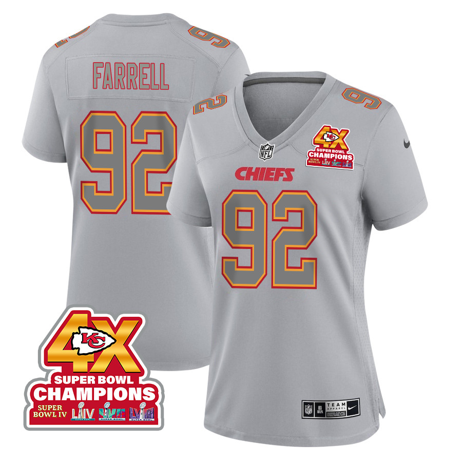 Neil Farrell 92 Kansas City Chiefs Super Bowl Lviii Champions 4x Atmosphere Fashion Game Women Jersey - Gray Js6856
