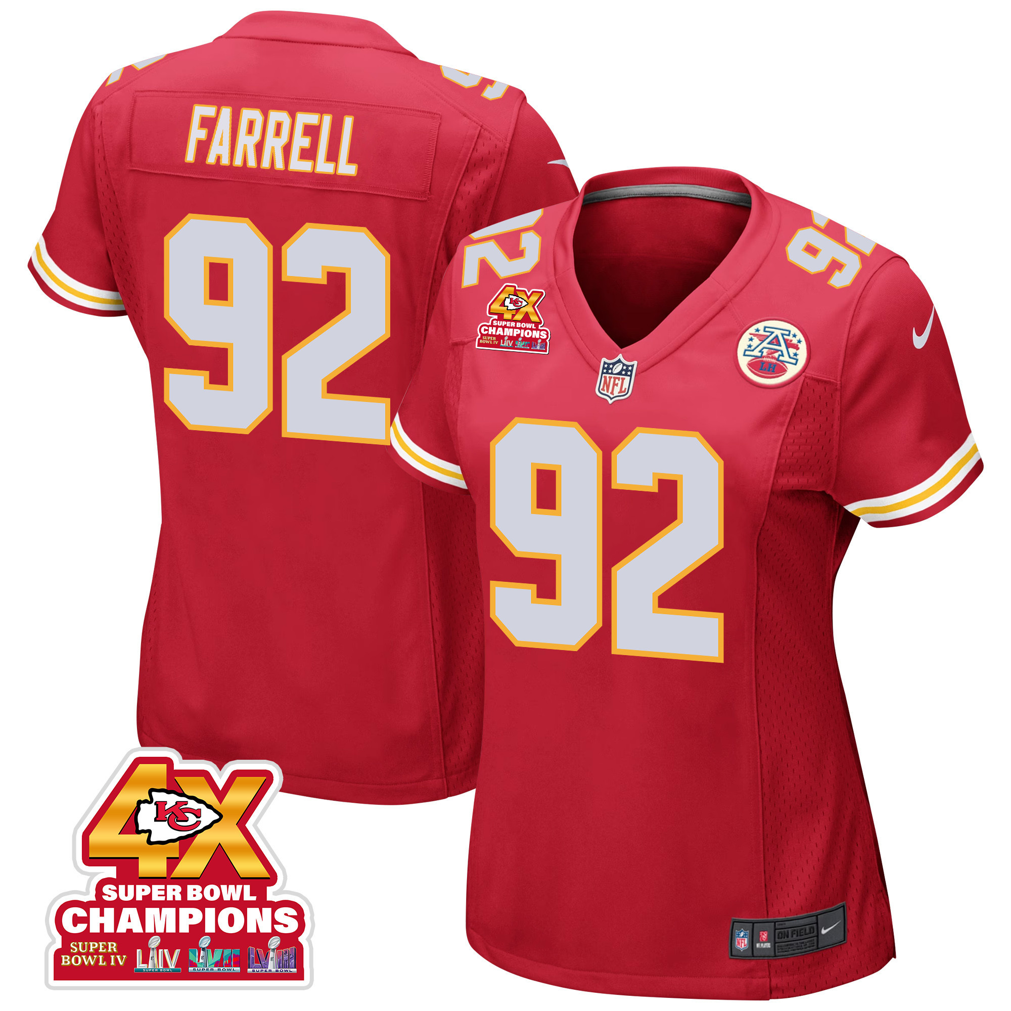 Neil Farrell 92 Kansas City Chiefs Super Bowl Lviii Champions 4x Game Women Jersey - Red Js7797