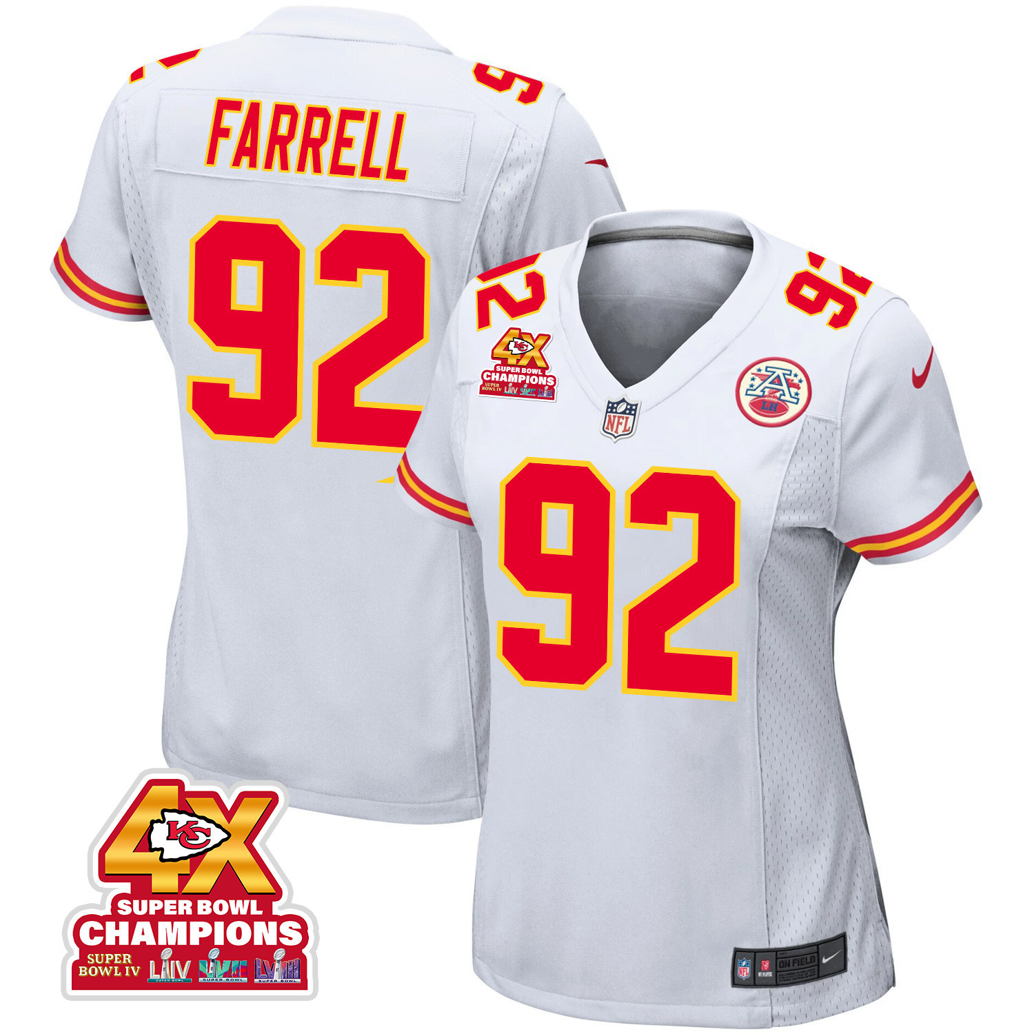 Neil Farrell 92 Kansas City Chiefs Super Bowl Lviii Champions 4x Game Women Jersey - White Js8758