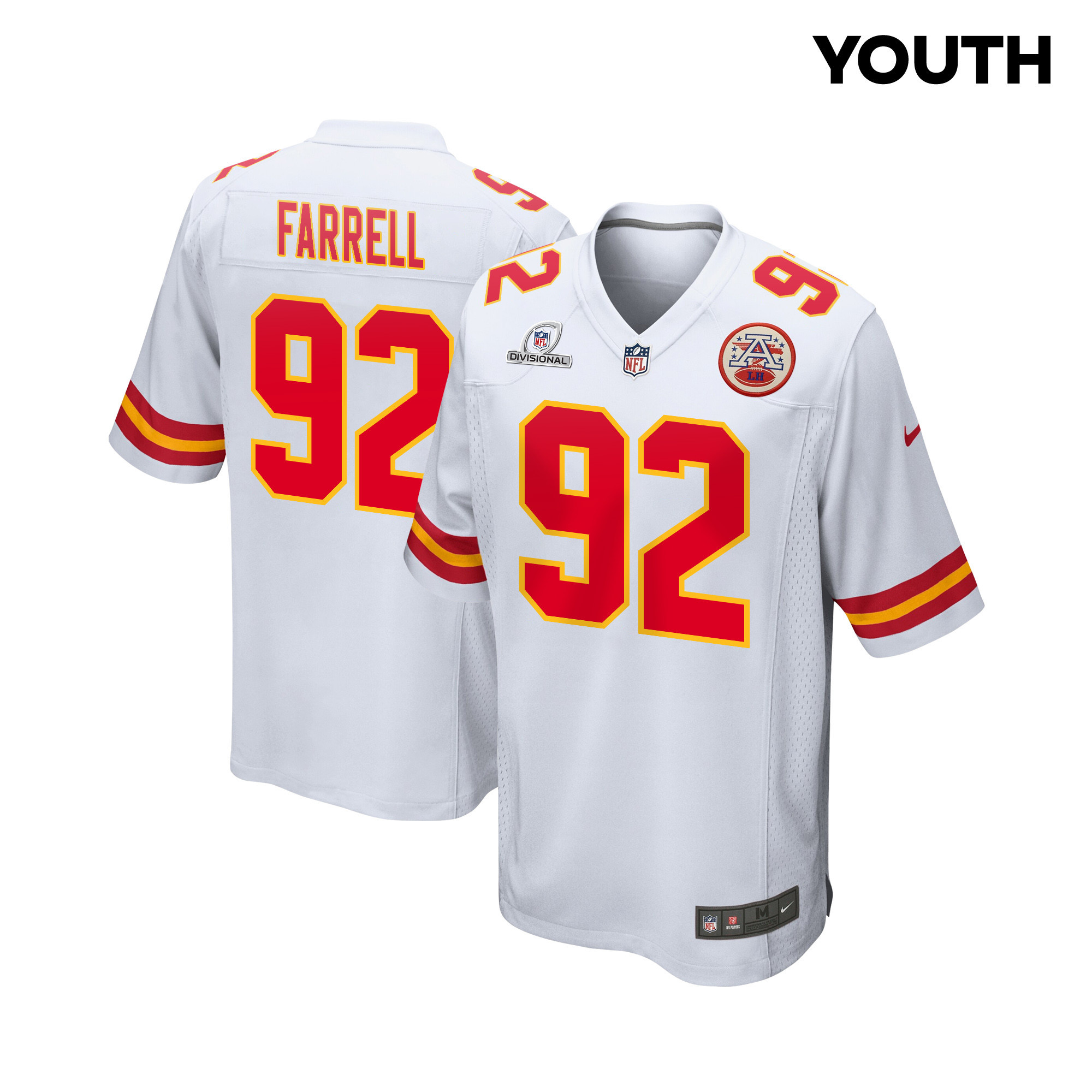 Neil Farrell 92 Kansas City Chiefs Super Bowl Lviii Patch Game Youth Jersey - White Js5754
