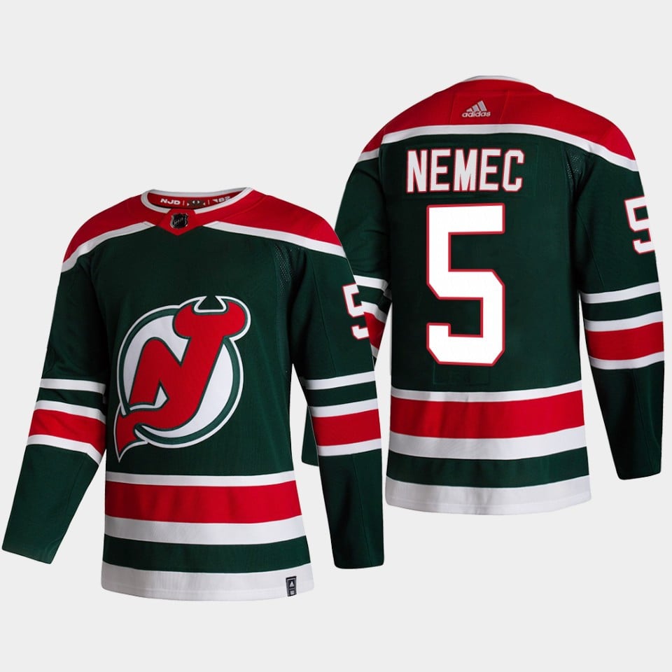 New Jersey Devils Simon Nemec 5 2022 Draft Green Jersey Reverse Retro