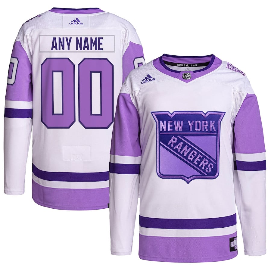 New York Rangers Hockey Fights Cancer Primegreen Custom Men Jersey - White/purple